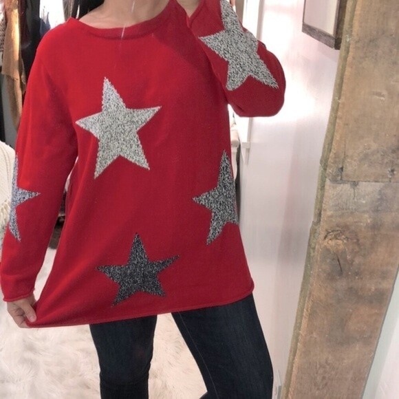 Norton size 1X red star print vintage sweater - Picture 3 of 7